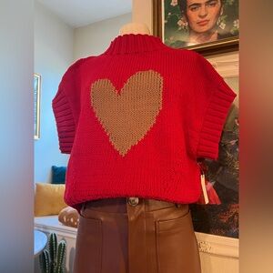 NWT Maeve by Anthropologie Red Heart Sweater size L